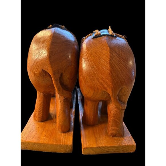VINTAGE Artisan Carved WOOD Elephant Bookends - Picture 7 of 16